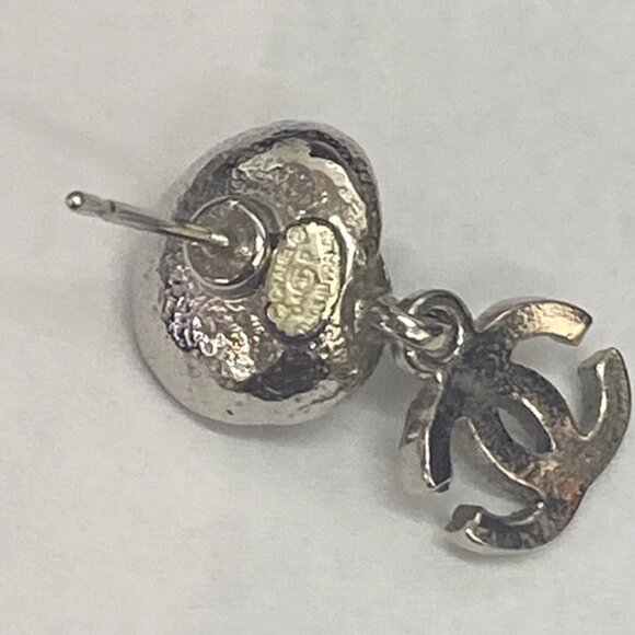 CHANEL CC Logo Rhinestone Camelia Piercing Earring 04P Silver France 38RF516 - Picture 11 of 11
